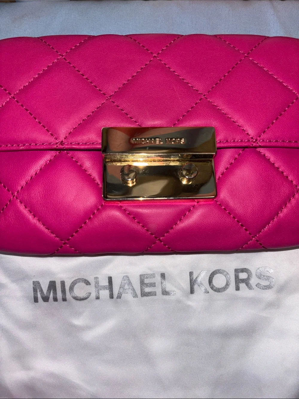 Michael Kors Sloan Quilted Leather Bag in a vibrant fuchsia with dust bag
